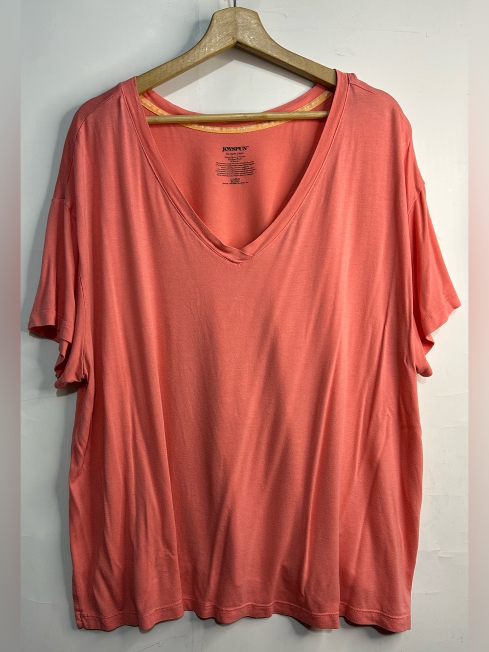 Joyspun V-Neck Salmon Pink T-Shirt 3X (22W-24W)